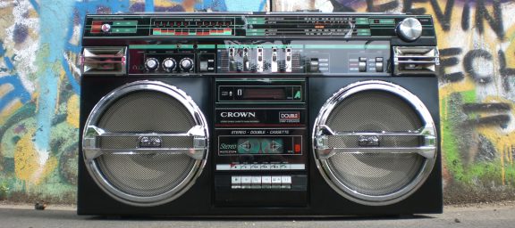 Close up of boombox.